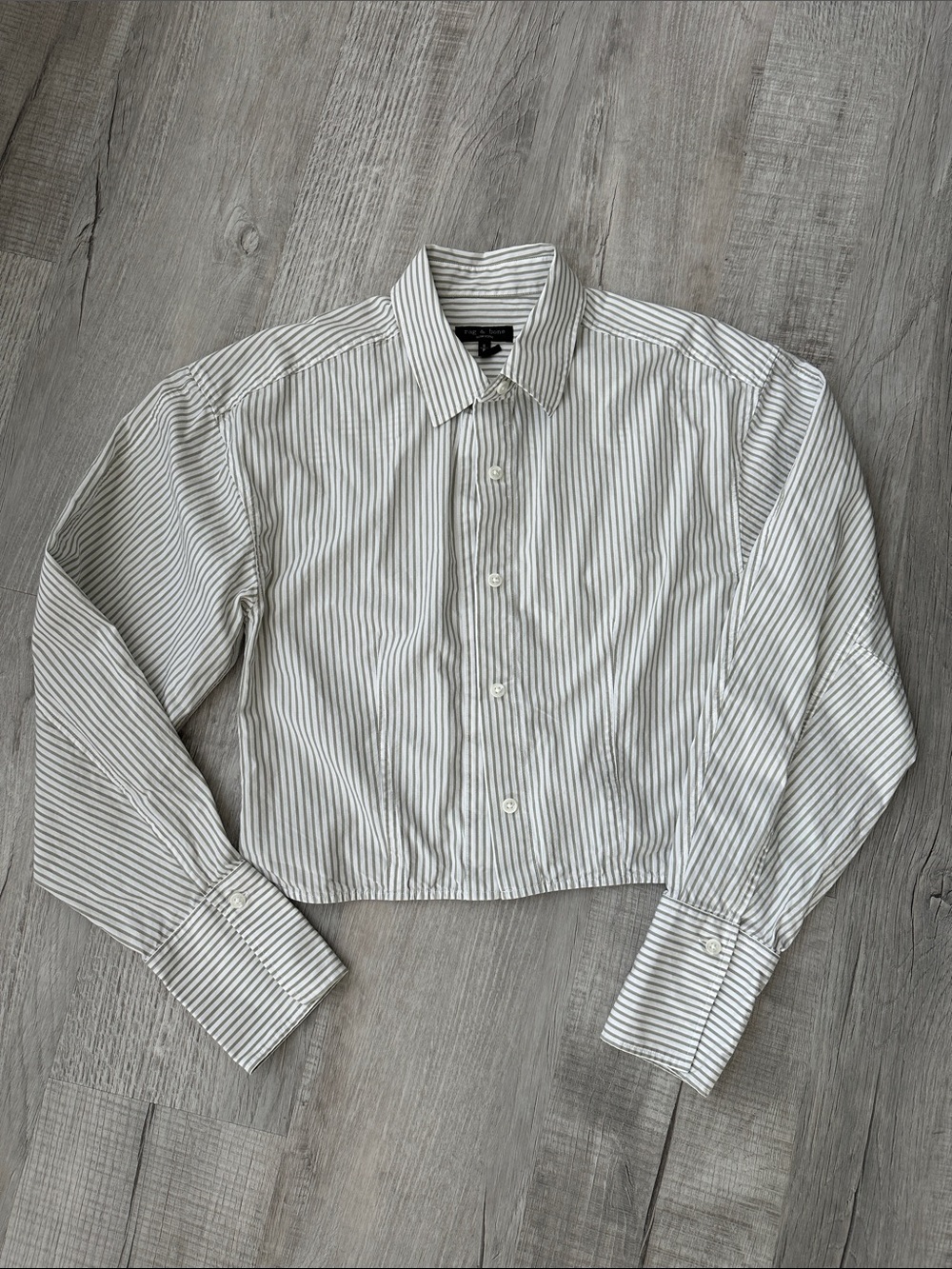 Rag&Bone Striped White and Gray/Green Cropped shirt Women’s Small Long-sleeve